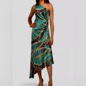 NWT Maggy London Asymmetrical Leaf Print Dress Size Women’s 8